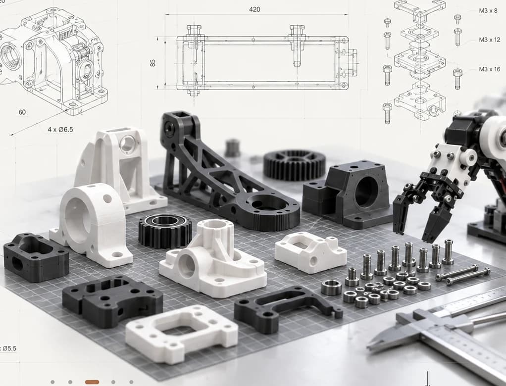 三维打印结构件、机械组件及 CAD 图视觉